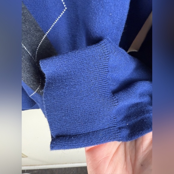 Banana Republic V-Neck Sweater Mens Large Blue Grey Argyle Silk Cashmere Blend - Picture 4 of 11